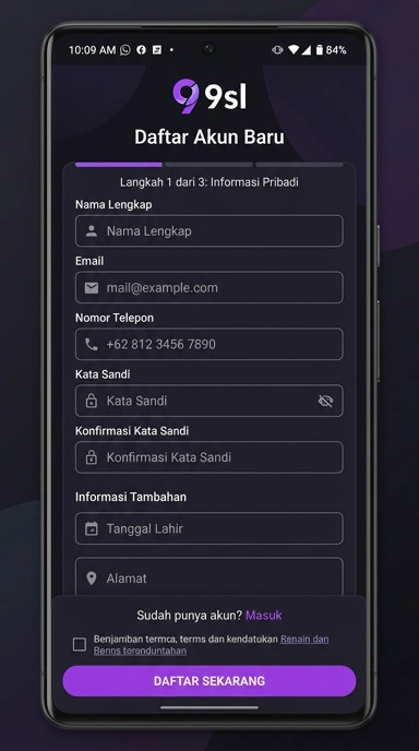 Tampilan halaman daftar 9sl