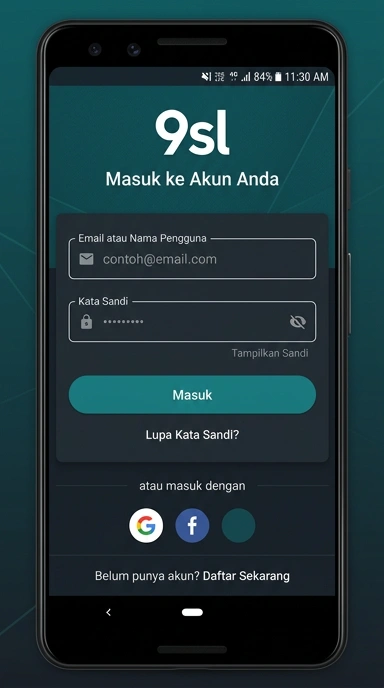 Tampilan halaman login 9sl