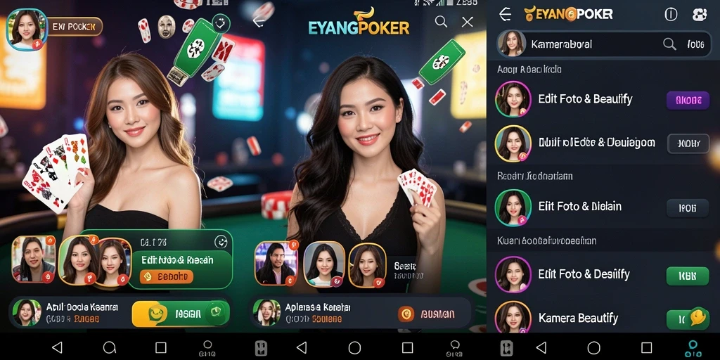 Antarmuka pengguna EYANGPOKER dengan fitur Kamera Beautify yang menarik.