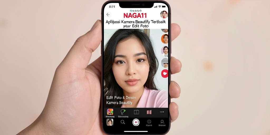 Screenshot antarmuka pengguna NAGA11 dengan berbagai fitur Kamera Beautify.