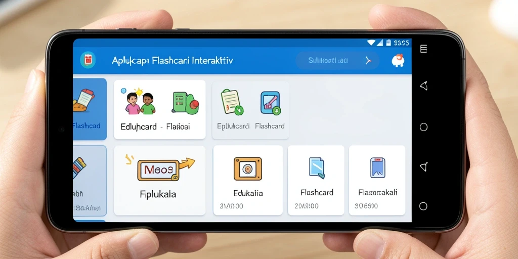 Tampilan antarmuka aplikasi SM605 untuk belajar menggunakan flashcard.